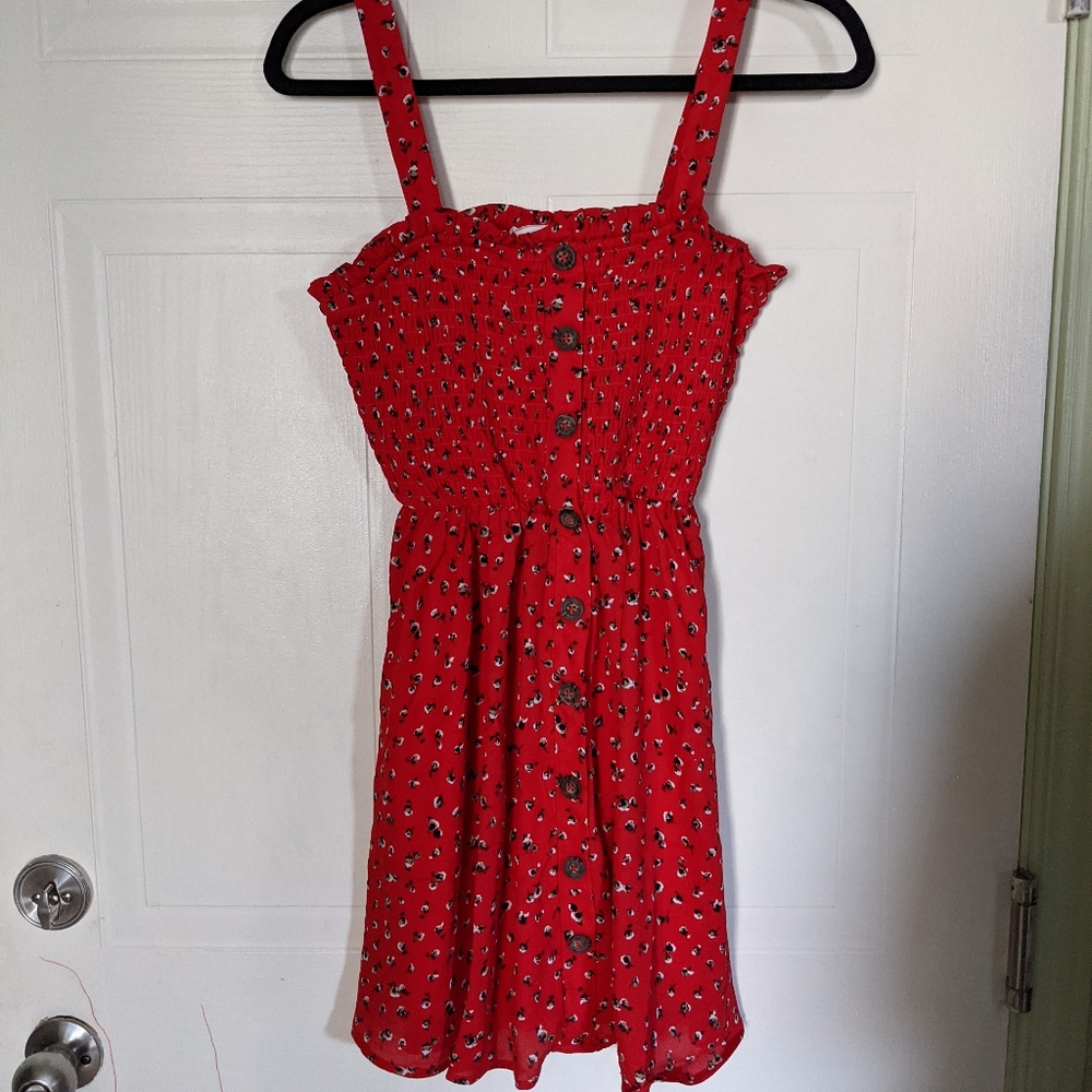 Red Shirred Dress